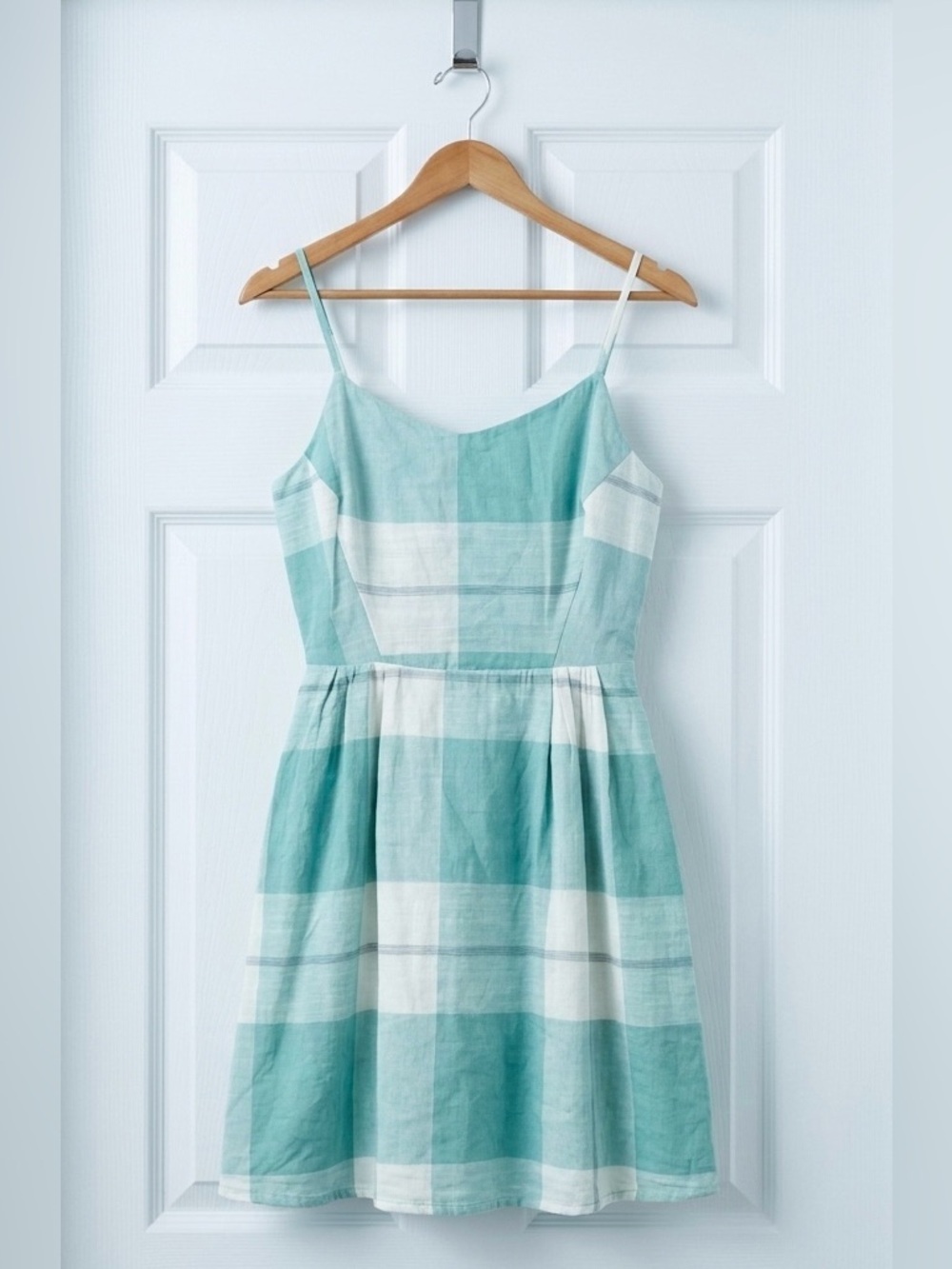 Old Navy Picnic Gingham Mini Dress Teal Green Plaid Summer Cami - Picture 2 of 2